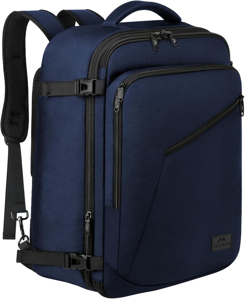 MATEIN Weekender Backpack, Large Capacity Travelling Suitcase Backpack with Strap for Clothes, Expandable Flight Approved Business Carry on Daypack for International Travel, Blue
