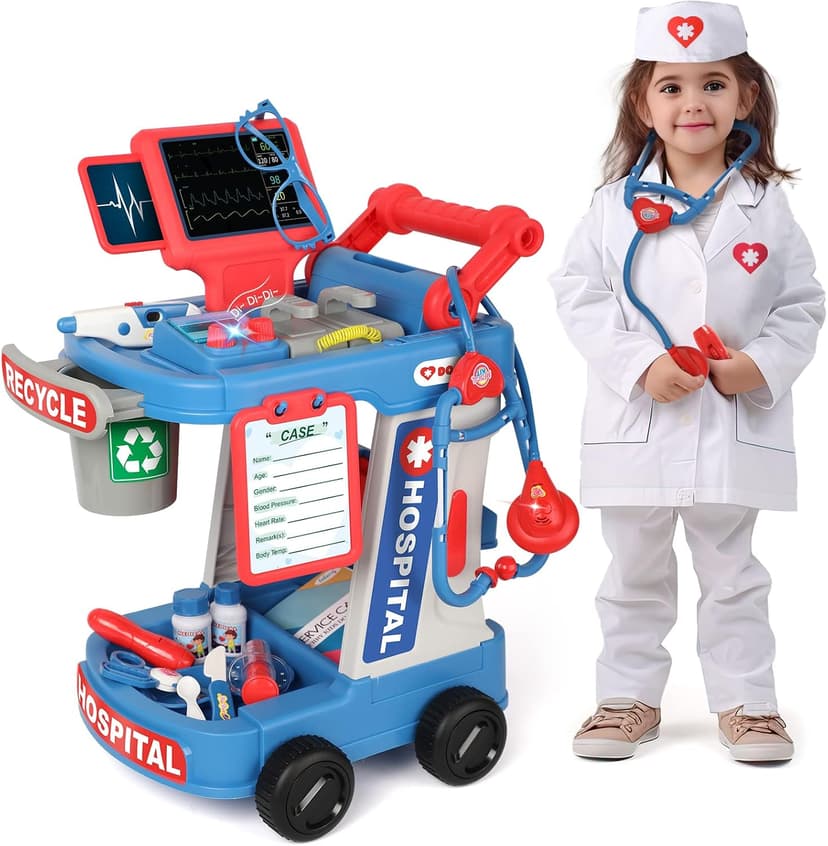 Kids Doctor Playset with Cart, Costume & Stethoscope, Role Play, Pretend Play Medical Toys, Birthday Gift Liberry Toddlers Doctor Kit Toy for Girls Boys Ages 2 3 4 5, Blue B0BYNC6XMQ