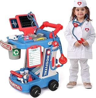 Kids Doctor Playset with Cart, Costume & Stethoscope, Role Play, Pretend Play Medical Toys, Birthday Gift Liberry Toddlers Doctor Kit Toy for Girls Boys Ages 2 3 4 5, Blue B0BYNC6XMQ