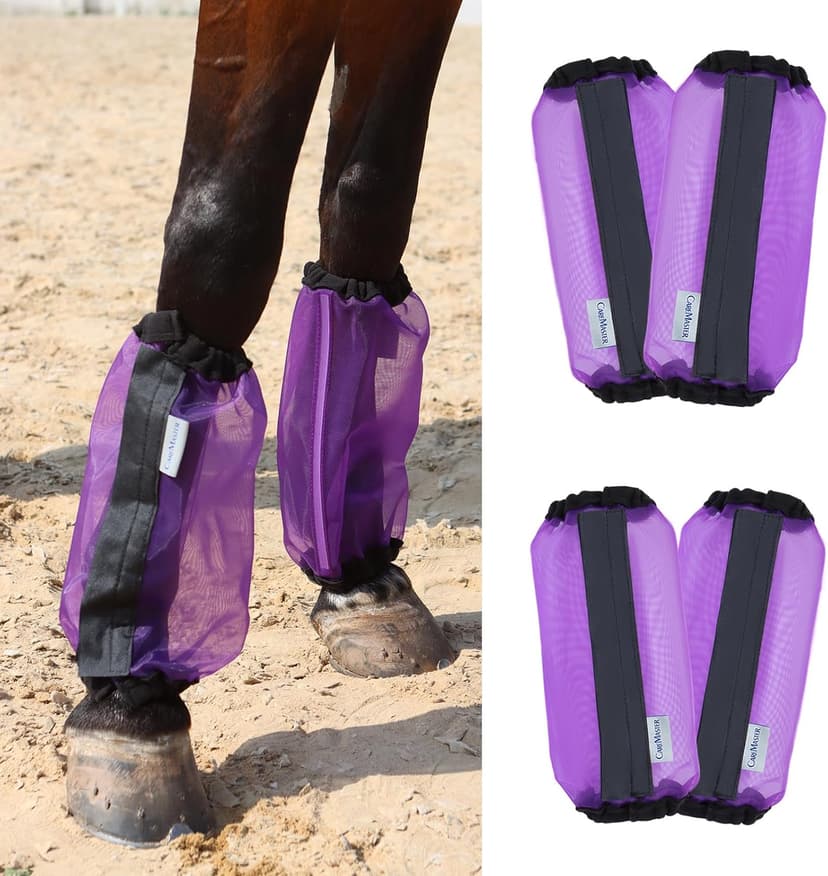 CareMaster Universal Size Horse Leggings Fine Mesh Horse Fly Boots Greatly Reduce Stomping Breathable Horse Boots Leg Wraps (Set of 4) Purple