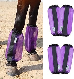 CareMaster Universal Size Horse Leggings Fine Mesh Horse Fly Boots Greatly Reduce Stomping Breathable Horse Boots Leg Wraps (Set of 4) Purple