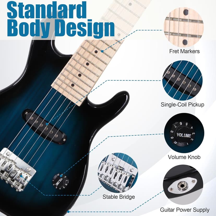 ZENY 30 inch Kids Electric Guitar with 5w Amp, Gig Bag, Strap, Cable, Strings and Picks Guitar Combo Accessory Kit, Blue