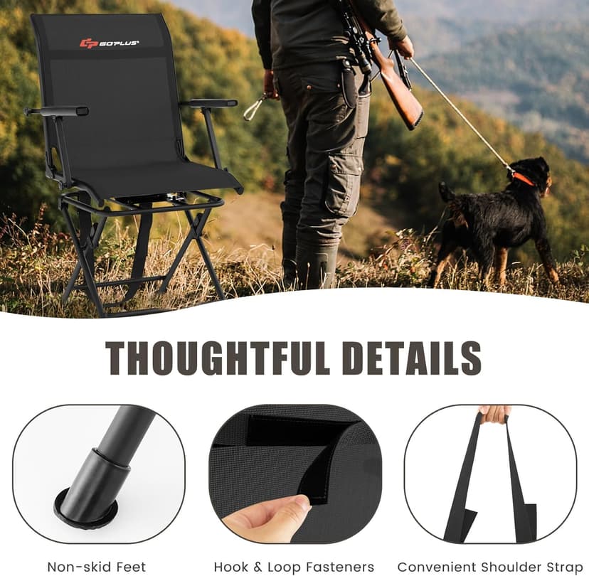 Goplus Hunting Chair, 360° Swivel Folding Hunting Blind Chair with Carrying Strap, 330LBS Capacity, Portable Deer Hunting Stool, Silent Ground Dove Hunting Chair, No Assembly