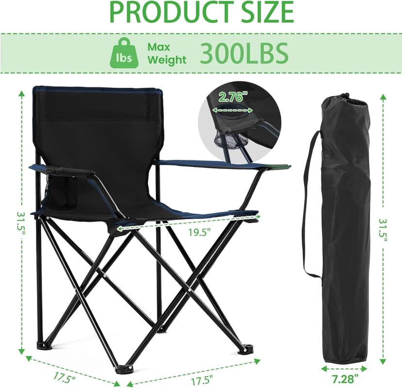2 Pack Lightweight Folding Camping Chairs, Outdoor Lawn Beach Chair with Cup Holder & Carry Bag for Travel, Fishing, Picnic, Backyard, Hiking