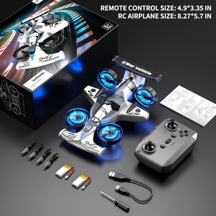 Remote Control Airplane Car Toys for Kids Ages 4-6-8-10-12, 2-in-1 Foam RC Plane Car Jet Mini Drone, Racing Car Stunt Plane Toys for Kids Boys Beginners 4 5 6 7 8 9 Year Indoor Outdoor Play