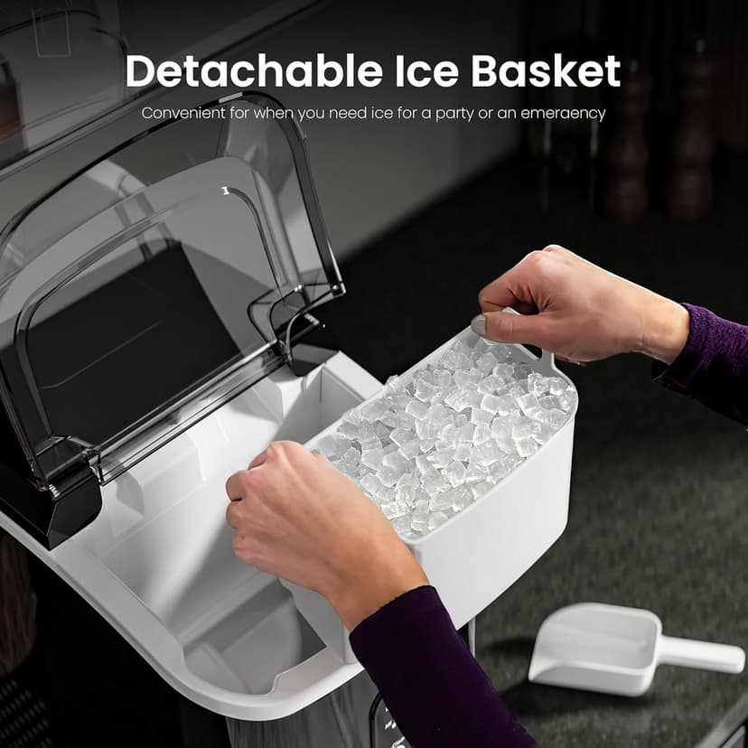 Kismile Portable Nugget Ice Maker Countertop, 33 lbs/Day Pebble Ice Machine with Self-Cleaning Function, Chewable Sonic Ice Maker with 1.1L Water Tank for Home Kitchen Office Bar