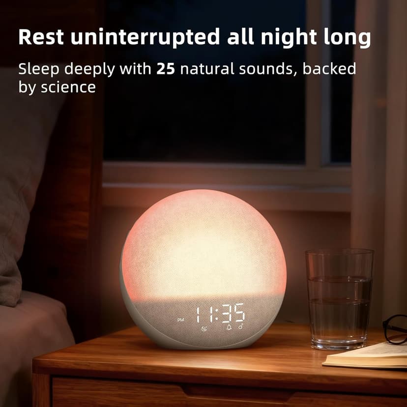 Sunrise Alarm Clock White Noise Machine: Natural Wake Up Light - Dimmable Clock with Bluetooth Speaker for Bedroom - 25 Sleep Sounds for Baby Adults Kids Putty