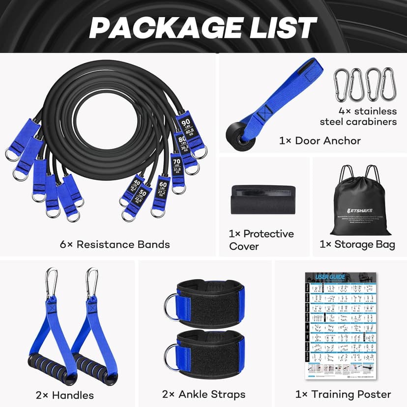 Resistance Bands, 390 LBS Heavy Duty Exercise Bands for Working Out, Workout Bands with Handles, Stretch Band for Men, Fitness Bands for Home Workouts, Muscle Training, Strength, Slim, Yoga