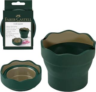Faber-Castell Clic & Go Artist Water Cup, Dark Green - Travel-Friendly Collapsible Brush Cleaner Tool with Brush Stand, Scalloped Rim, Non-Slip Base, Portable Palette & Rinser B007TYWDQE