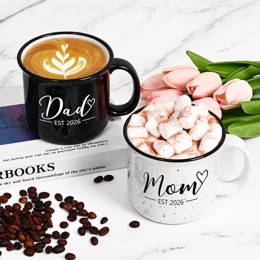 Maustic Mom and Dad Mugs, New Parents Gifts for Couples, New Mom and Dad Est 2026 Gifts for Expecting First Time Parents, 15 Oz