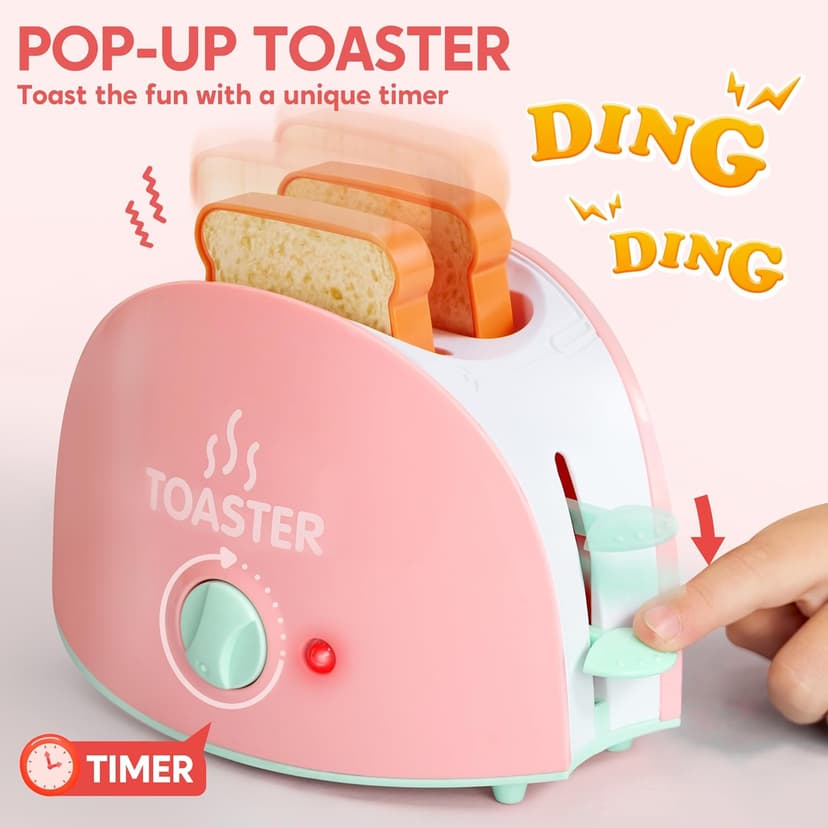 Joyin Play Kitchen Toys, Pretend Food Kitchen Accessories Girls Toy with Coffee Maker, Mixer, Toaster with Realistic Lights& Sounds, Birthday Gift for Kids B0CLVF5HM5