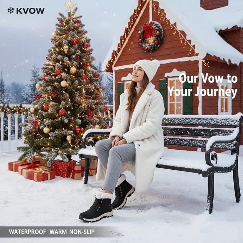 KVOW Women's Waterproof Insulated Winter Hiking Boots,Cute Snow Boots for Women Warm Comfortable Anti-Slip Ankle Boots for Outdoor Work,Walking & Cold Weather