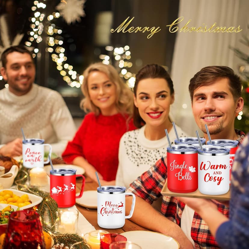 Stainless Steel Insulated Tumbler Bulk, Xmas Cup Straw Lid, for Teacher Coworker Team, Holiday Prints, Office Party Favors Umigy 12 Pcs Christmas Coffee Mug Bulk 17oz Employee Appreciation Gift Cute B0D59Y943Q