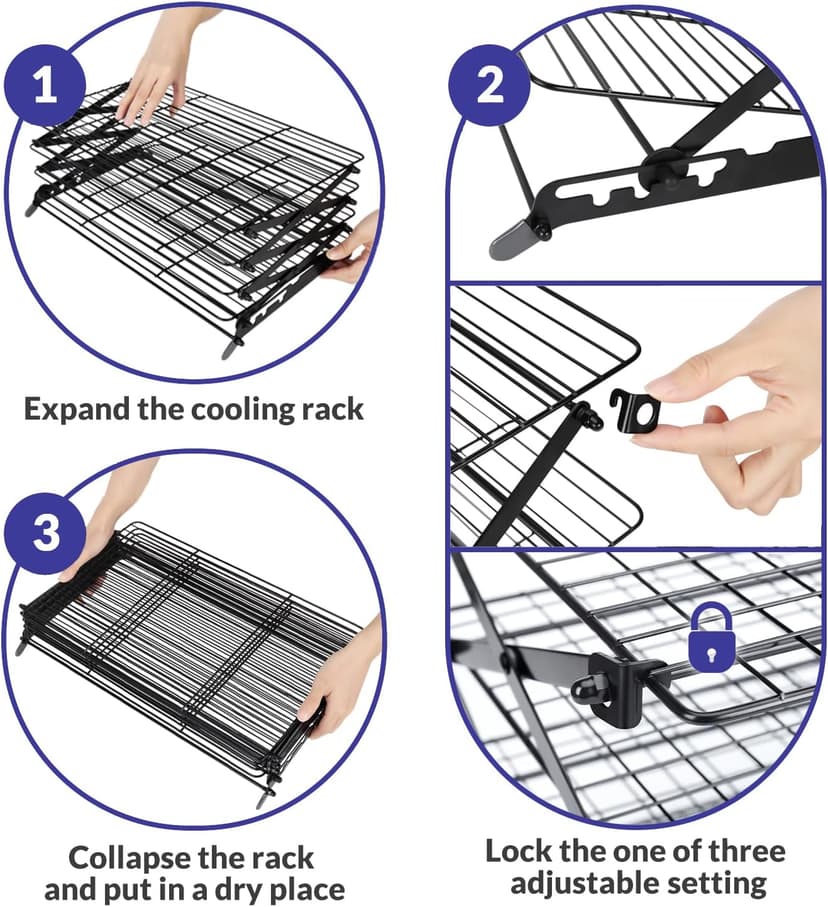 Geesta 2/3/4-Tier Upgraded Collapsible Cooling Rack with Adjustable 3 Setting Design Stackable Roasting Cooking Drying Wire Cooling Rack for Cookies Baking Gifts for Women B08BL5MP3Z