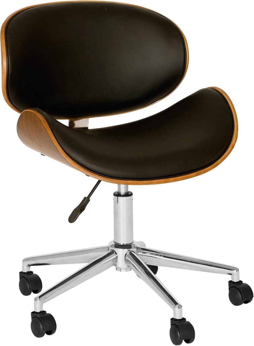 Armen Living Daphne Office Chair in Black Faux Leather and Chrome Finish, 33" x 21" x 20"