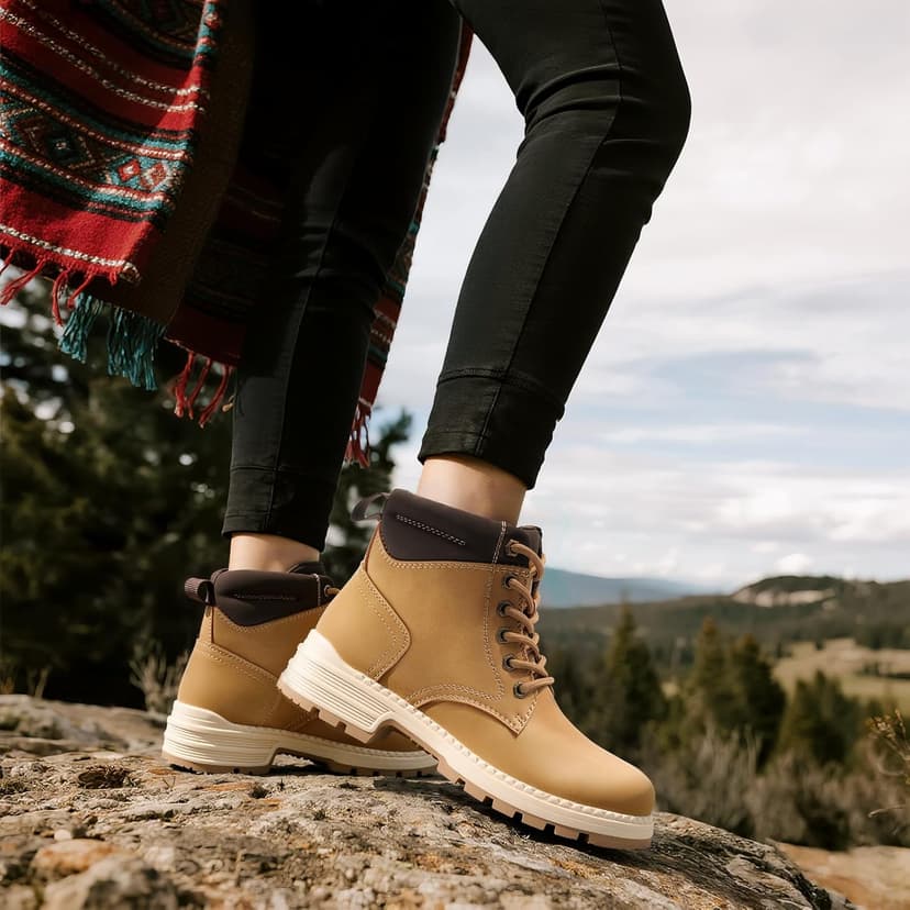 ANJOUFEMME Combat Hiking Boots for Women- Lace up Ankle Work Boots Lightweight Casual Winter Shoes for Backpacking Trekking Walking