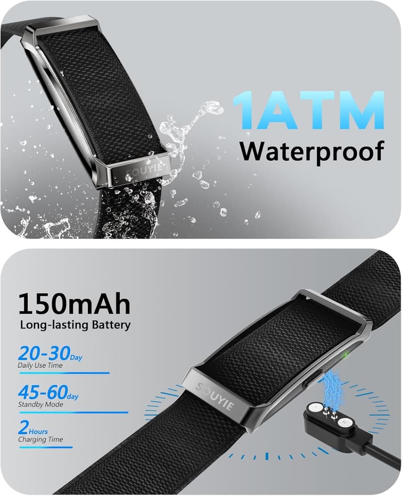 Smart Bracelet for Men Women, Health Activity Fitness Trackers, 24H Sleep Tracker, 24/7 Continuous Heart Rate/Blood Pressure/HRV/Stress Monitor, 170+ Sports Modes Smart Wristband with Free APP 2 Bands