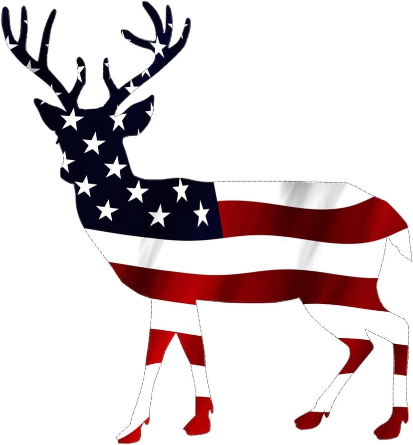 Rogue River Tactical Deer Hunter Buck Decal Silhouette American Flag USA Large 5x5 Inch Patriotic Auto Bumper Sticker Vinyl Car Truck RV SUV Boat Window Hunting