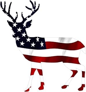 Rogue River Tactical Deer Hunter Buck Decal Silhouette American Flag USA Large 5x5 Inch Patriotic Auto Bumper Sticker Vinyl Car Truck RV SUV Boat Window Hunting