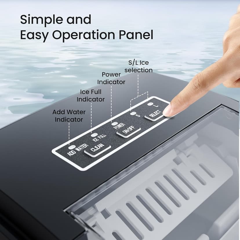 Kismile Ice Maker Countertop with 8 Bullet Ice in 6 Mins, Compact Countertop Design, Portable and Simple One-Touch Operation Efficient for Home/Office Use（Grey）