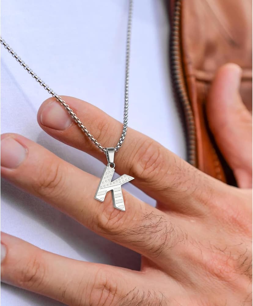 Stainless Steel Army Pendant Jewelry for Kids Teen Boy Zocomi American Flag Initial Necklace Gifts for Boys & Men B0FS78XFTM