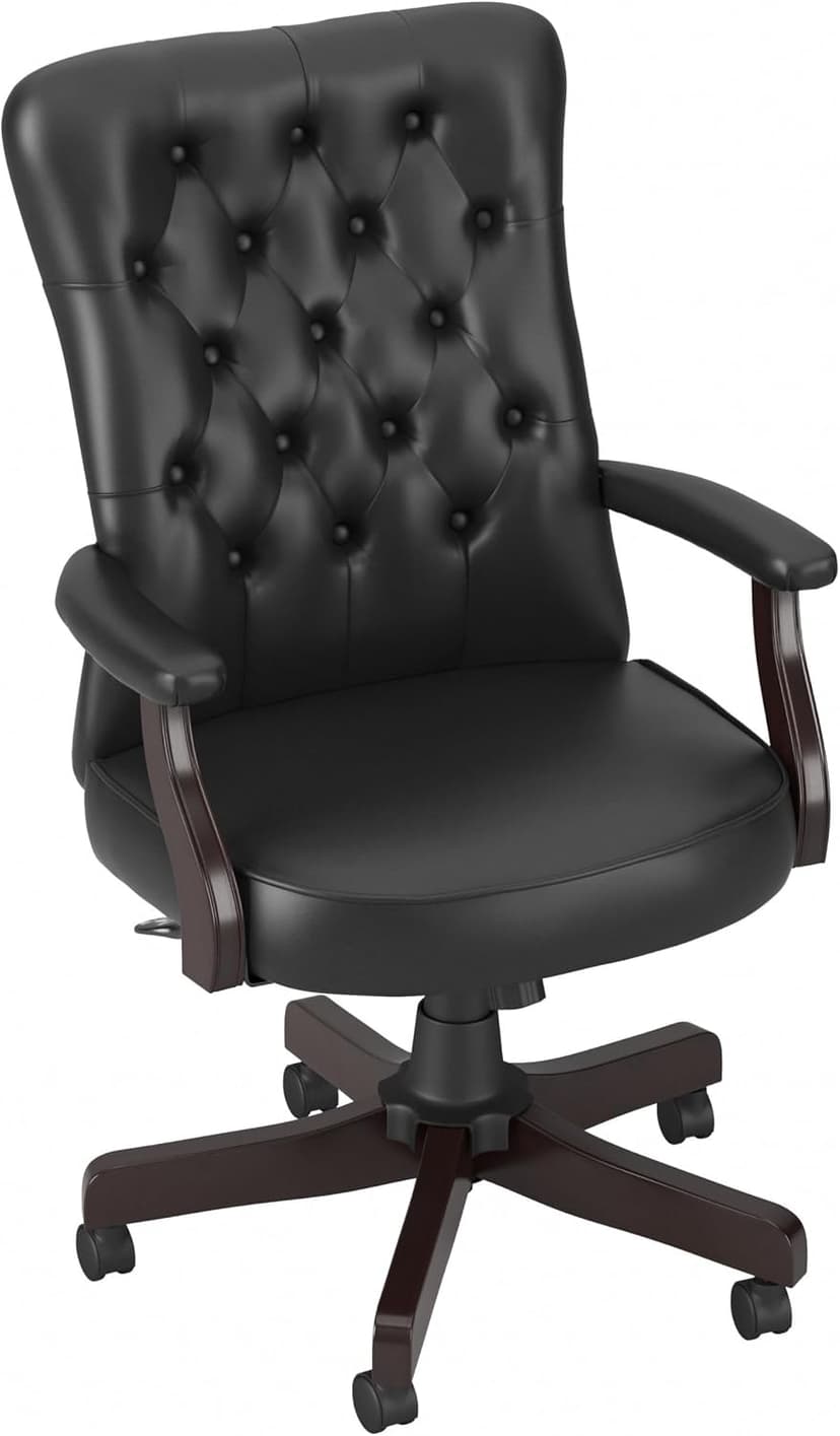 Bush Business Furniture Arden Lane High Back Tufted Office Chair with Arms in Black Leather, Comfortable Computer Desk Seating for Home or Professional Workspace