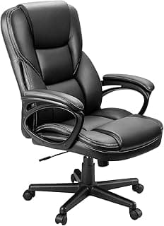 Furmax Office Executive Chair High Back Adjustable Managerial Home Desk Chair, Swivel Computer PU Leather Chair with Lumbar Support (Black)