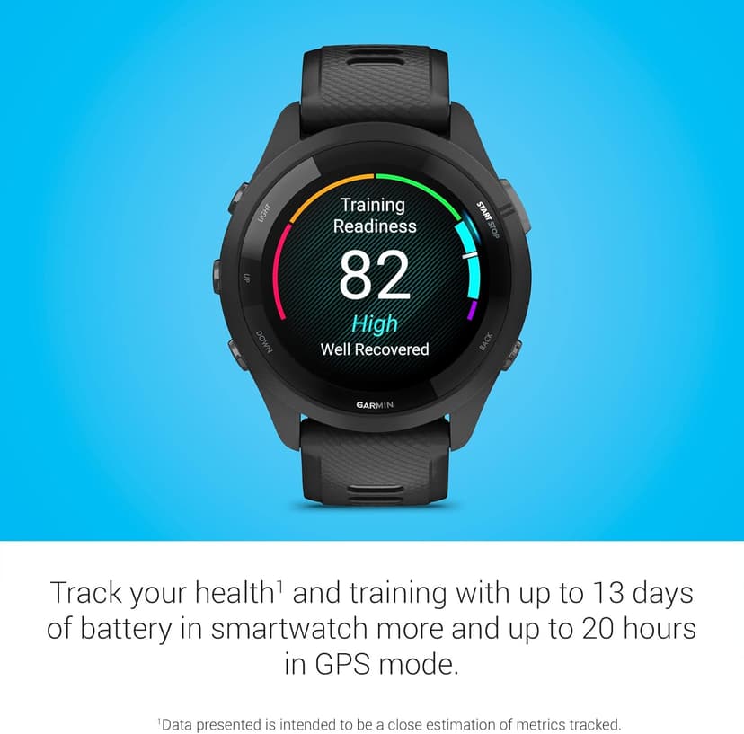 Garmin Forerunner 265 Running Smartwatch, Colorful AMOLED Display, Training Metrics and Recovery Insights, Black and Powder Gray