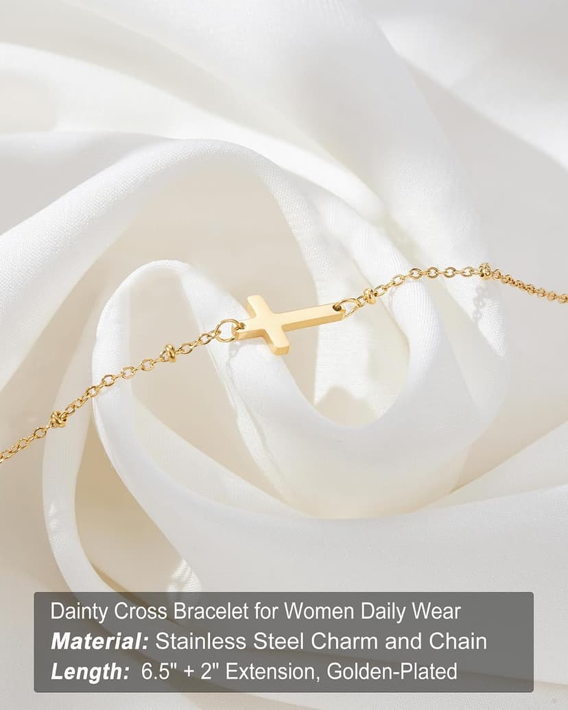Religious Gifts Adjustable Dainty Cross Bracelet, Easter, Mother's Day, Christmas, Birthday, Lobster Clasp, 6.5" + 2" Tarsus Cross Bracelet for Women, Christian Gifts for Women B0FY3CMRT7
