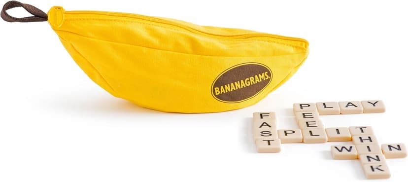 Bananagrams Classic Word Game – Fast-Paced Spelling & Anagram, Family & Travel Game , 144 Letter Tiles in Portable Banana Pouch, 1–8 Players, Educational Wordplay Fun for Ages 7+