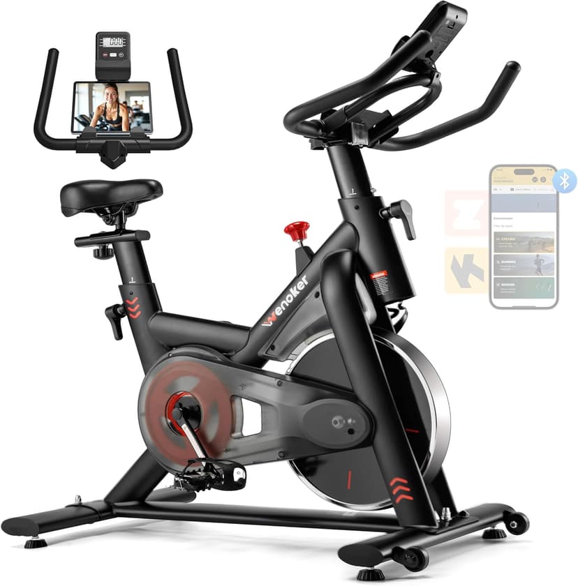 Exercise Bike for Home – 350LB Indoor Cycling Bike, Silent Stationary Spin Bike with App Sync, Adjustable Seat, LCD Monitor, Smooth & Quiet for Cardio Workout