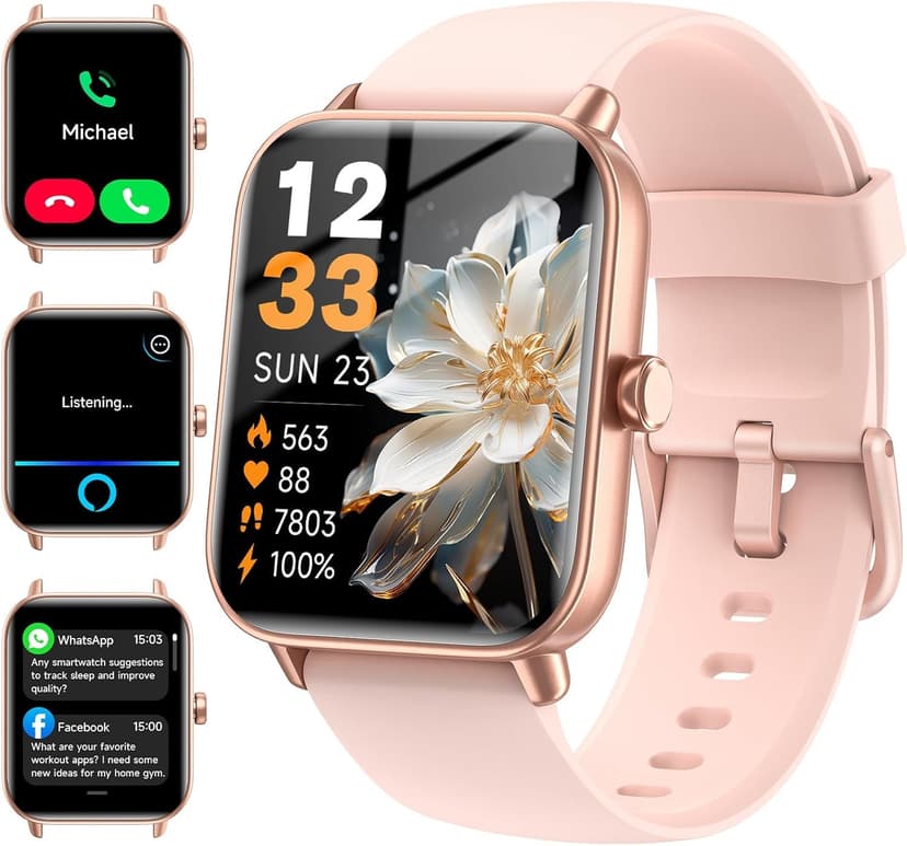 Smart Watches for Women (Make/Answer Calls), Alexa Built-in Smart Watch for Android/iPhones with Receive Messages/Emails/Reminders, 1.85" HD Fitness Tracker Watch with Heart Rate/Sleep/SpO2 Monitor