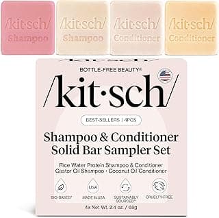 Kitsch Shampoo and Conditioner Set - 4pc Sampler Bars with Rice Water Shampoo and Conditioner, Castor Oil Shampoo & Coconut Oil Conditioner - Bottle-Free Beauty for Hair Growth, Repair & Moisture
