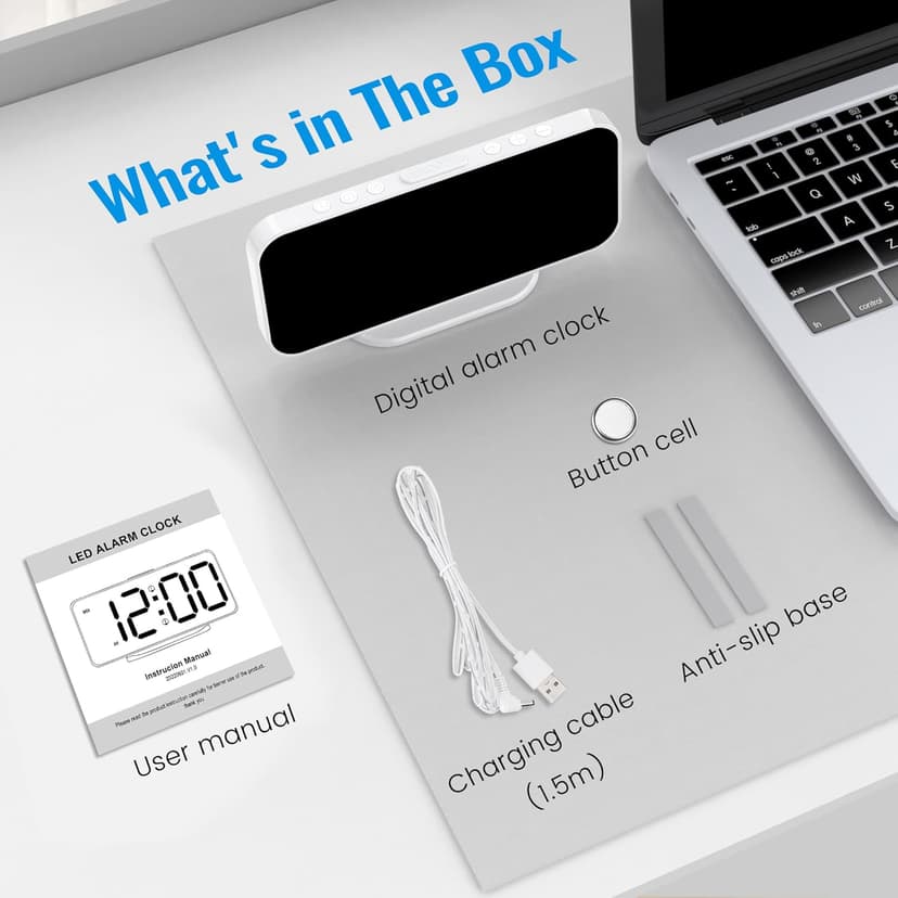 Alarm Clocks for Bedrooms, Slim LED Mirror Digital Alarm Clock, Large Display with Diming Mode, Dual Alarms & USB Ports, 4 Levels Brightness, Desk Clock for Office Home Bedroom Living Room Decor