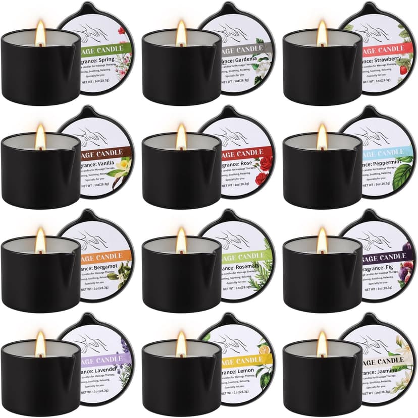 1oz Low Temperature Body Oil Scented Candles for Home Spa & Relaxation 12pcs Massage Oil Candle,Moisturising Natural Soybeans Gift Sets B0G4PYMTJP