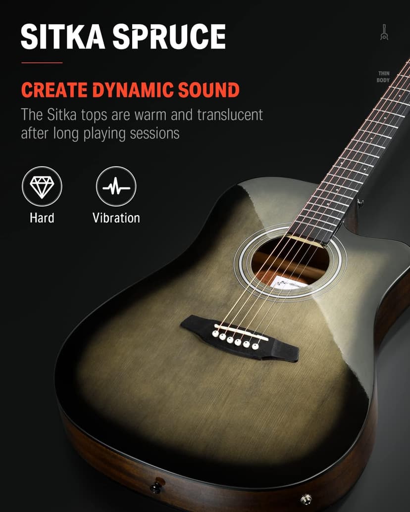 Donner Acoustic Electric Guitar Full Size Kit for Beginner Intermediate with Amplifier Capo Pick Tuner Strings Strap - 41 Inch