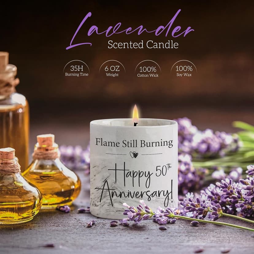 50th Anniversary Candle - 50th Wedding Anniversary Present for Couple & Parents, 50 Year Aniversario Gifts for Men, Women, Wife,Husband - 6 Oz Lavender Candle B0F896Y4LP