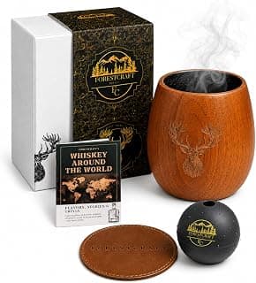 Charred Wooden Whiskey Glass Gift Set of 1 – Jujube Wood Bourbon Drinking Cup, Handmade Whiskey Tumbler with Coaster, Ice Mold & Book, Gift for Whiskey Lovers (10oz) B0H1JQVT46