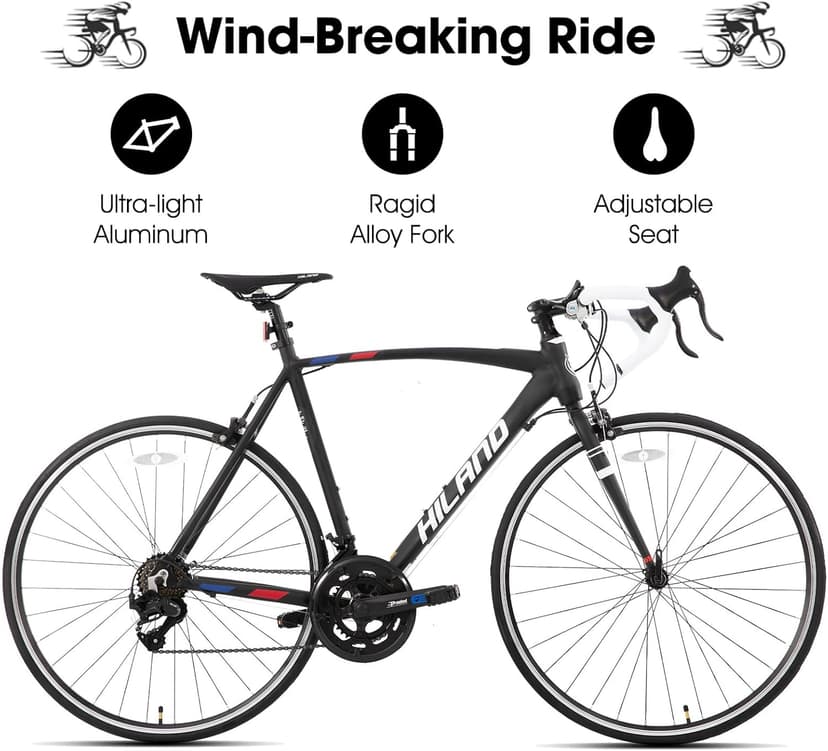 HILAND 700C Road Bike, 14 Speeds Sport Bike, Light Weight Aluminum Frame, Racing Bike for Men Women Adult Bicycle