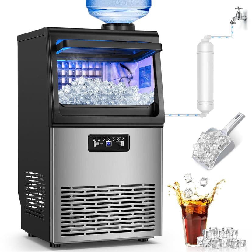 SOZT® Under Counter Ice Maker Machine, 100LBS/24H Stainless Steel Commercial Ice Machine, 20LBS Storage Capacity, Self-Cleaning Freestanding Ice Cube Maker for Home, Bar, Restaurant, Office