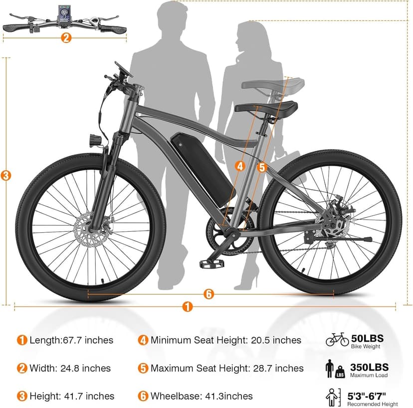 Electric Bike for Adults, 26" Commuter Ebikes with 7-Speed Gears, 25MPH Lightweight E Bike, 720W Peak Motor, 375Wh Removable Battery, 50 Miles Range, Electric Mountain Bicycle for All Terrain
