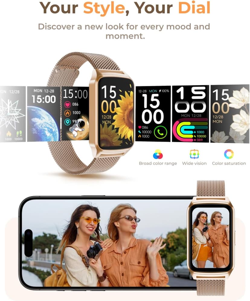 paybay Fitness Tracker Watch for Men Women, Activity Tracker for iPhone and Android with Step Counter, Calorie, Sleep Monitor, 110+ Sports Modes, IP68 Waterproof Smartwatch (Minimalist, Gold, 1.57)