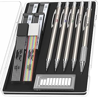 Mr. Pen- Metal Mechanical Pencil Set with Lead and Eraser Refills, 5 Sizes, 0.3, 0.5, 0.7, 0.9, 2mm, Drafting, Sketching, Architecture, Drawing Metal Mechanical Pencils