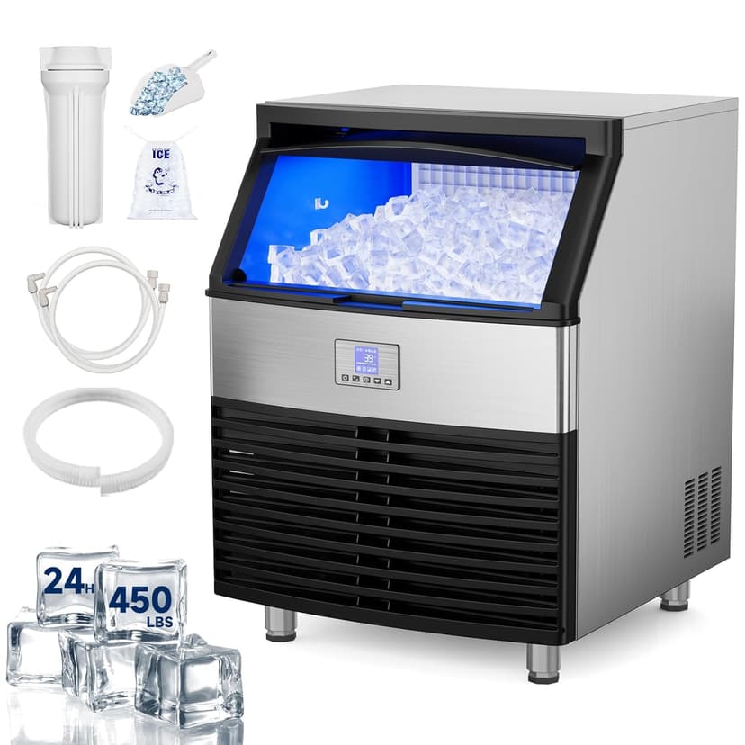 Commercial Ice Maker, 450LBS/24H Ice Machine Commercial with 120 LBS Storage, Ice Ready in 8-15 min, Under Counter Ice Machine, Commercial Ice Machine Maker for Restaurant/Bar/Cafe/Business