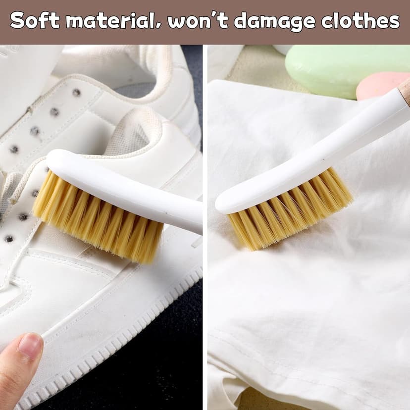 Jxiwfvl Wood Laundry Stain Brush with Soft Bristle, Stain Remover Brushes with Long Handle for Cleaning Shoes Clothes Fabric, Protable Laundry Scrub Brush for Stains on Clothes(Natural)