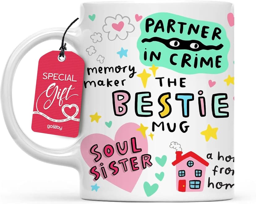 Gossby Bestie Coffee Mug - Best Friend Gift For Women - Friendship Gift for Female Friend - Friendship Gifts For Women Birthday - Gifts For Close Female Friends - 11oz White Ceramic Cup