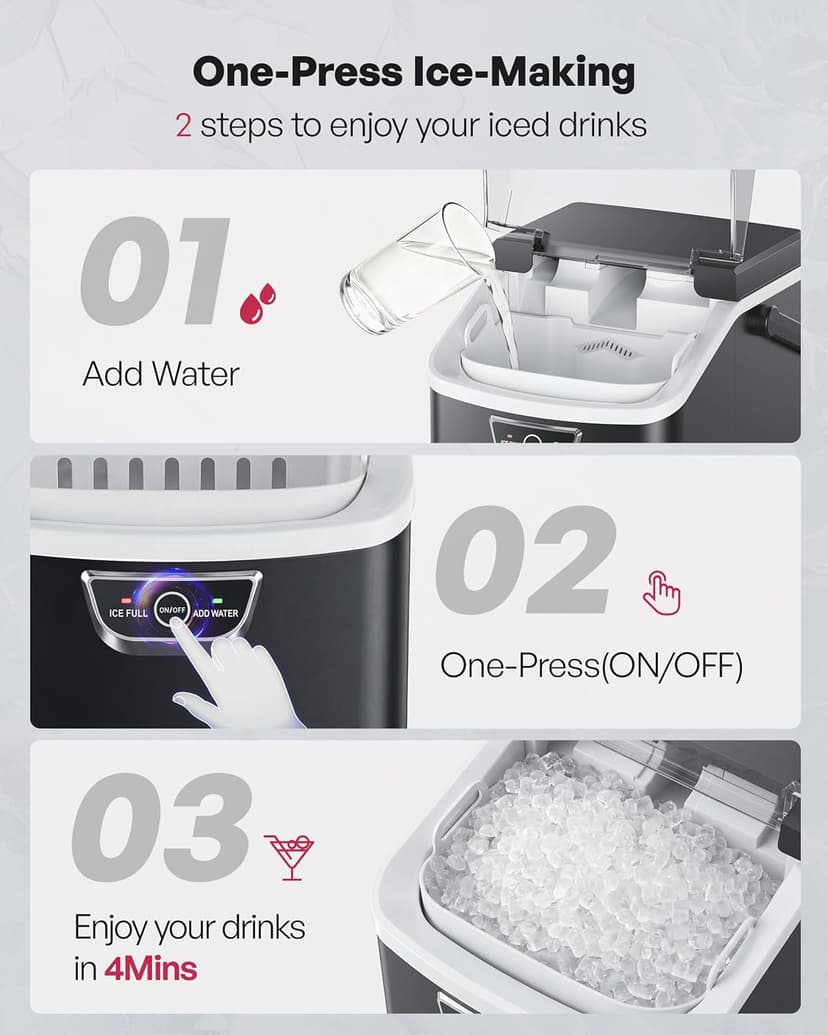 ICYGLEE Nugget Ice Maker Countertop with Handle, Ready in 4 Mins, Max 40lbs/24H, Chewable Ice, Self-Cleaning, Portable Sonic Ice Maker with Basket and Scoop, for Home/Party/RV/Camping (Black)