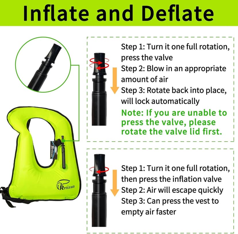 Rrtizan Snorkel Vest, Adults Portable Inflatable Swim Vest Jackets for Snorkeling Swimming Diving Safety Load up to 220 Ibs