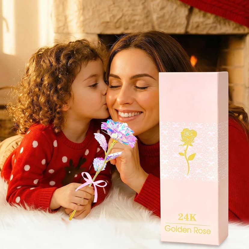 Beferr Gifts for Women Mom Galaxy Rose Glass Crystal Flowers with Heart-Shaped Base Eternal Roses Forever Flowers Mother's Birthday Gifts for Grandma Daughters Wife Sister Kids