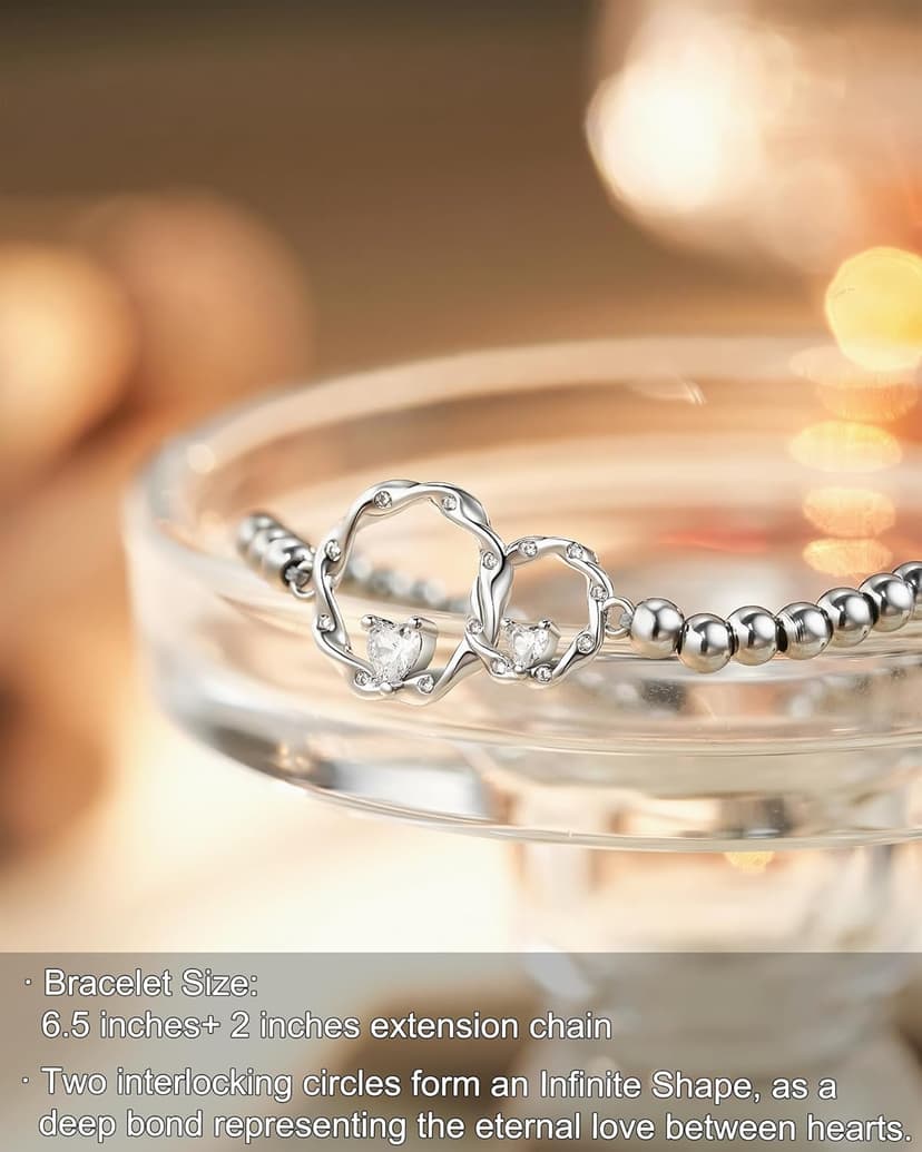 Tarsus Eternal Love Connected at Heart Interlocking 2 Circles Bracelet - Sister Gifts for Birthday, Christmas, Big and Little Sisters